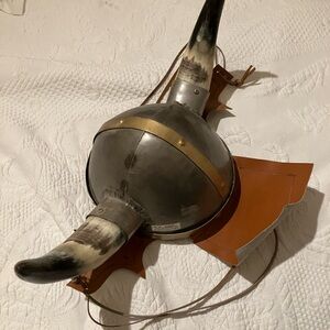 Viking Horned Helmet with Brown and Silver Accents